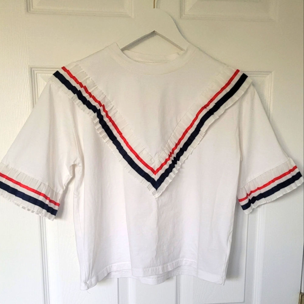 Nice Ruffled T-Shirt With Matelot Type Collar